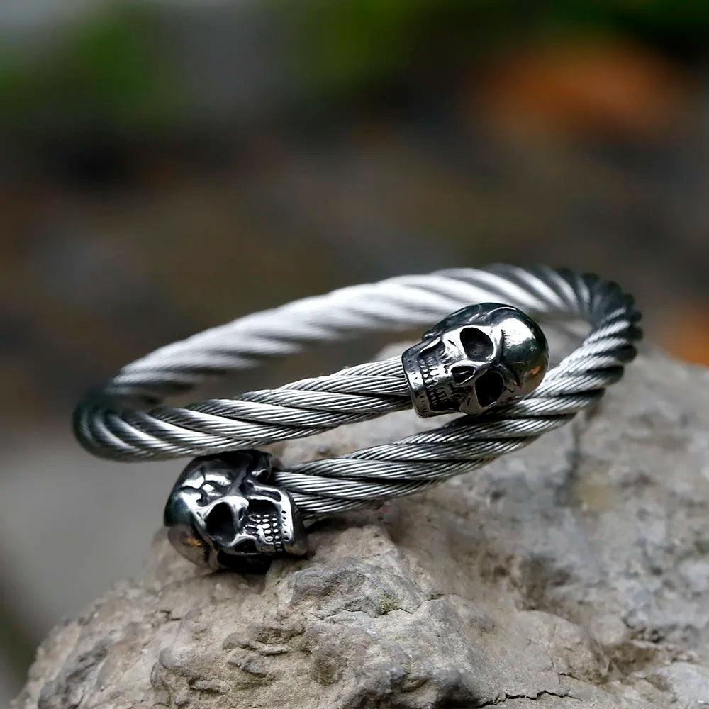 NEW Men's Stainless Steel Bracelet Classic Double Skull Head Adjustable Punk Biker Bracelet Jewelry - Premium bracelet from Lizard Vigilante - Just $23.99! Shop now at Lizard Vigilante