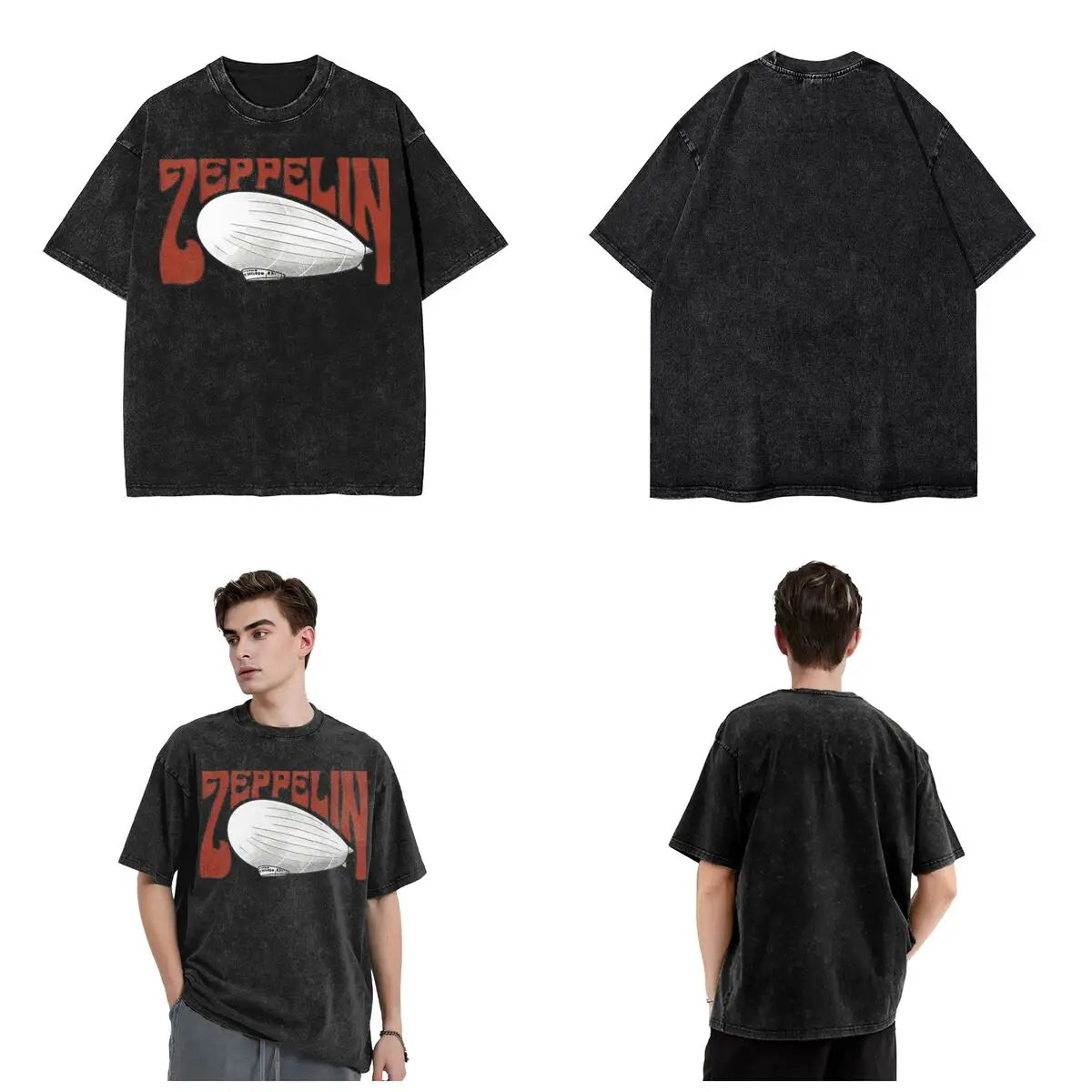Oversize Rock Band Zeppelins Mothership Apparel T Shirt Washed Style Casual Top Tees Streetwear for Men Women Leds Rock T-Shirts - Premium  from Lizard Vigilante - Just $28.99! Shop now at Lizard Vigilante