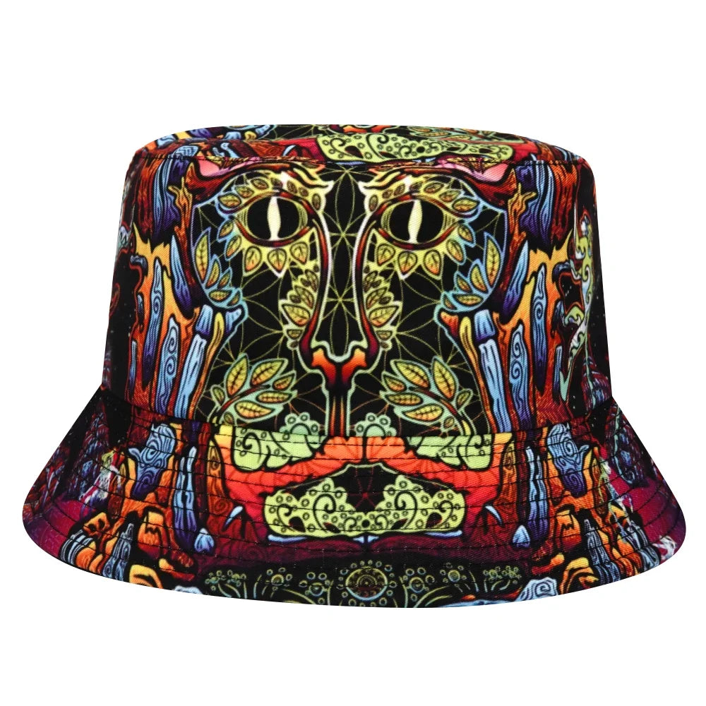 Summer Sun Protection Bucket Hat for Men Women Panama Cap Print Hip Hop Gorros Fishing Fisherman Hat Double Side Wear Fashion - Premium T-Shirts from Lizard Vigilante - Just $7.99! Shop now at Lizard Vigilante