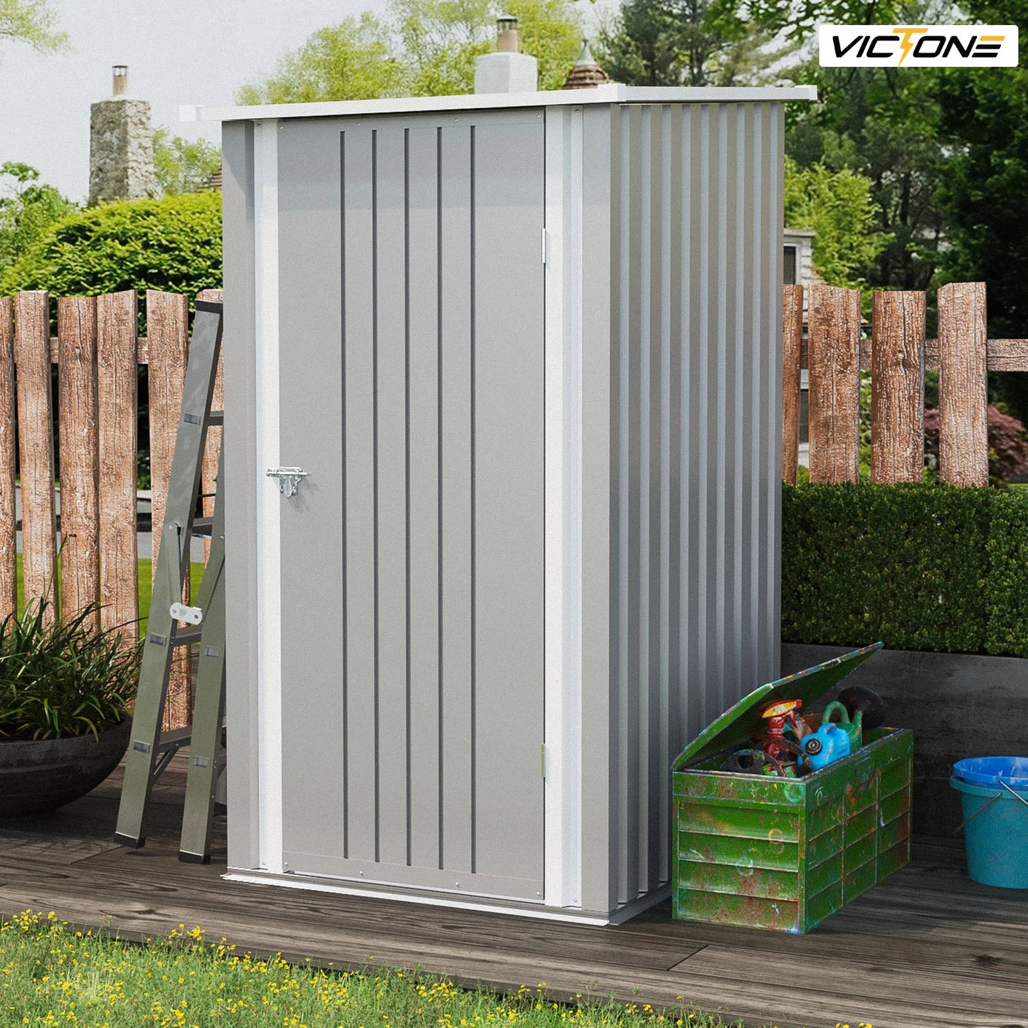 Victone 3' x 3' Compact Outdoor Storage Shed - Durable Small Garden Tool Storage with Sloping Roof, Single Lockable Door, Grey - Premium  from Lizard Vigilante - Just $213.99! Shop now at Lizard Vigilante