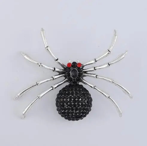 Venom Stage Spider Brooch – Giant Crystal Punk Insect Pin with Pearl Shockwave