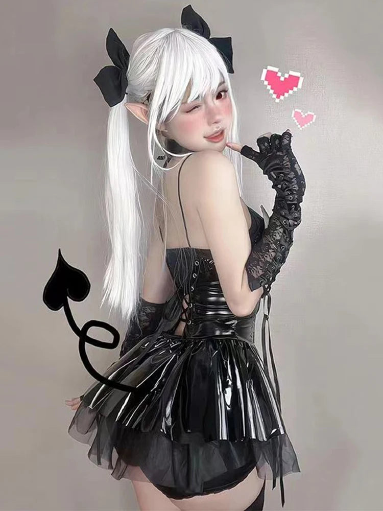 AltGoth Sexy Cosplay Pu Dress Women Harajuku Streetwear Grunge Bandage Hollow Out Bats Dress Punk Y2k E-girl Mall Gothic Clothes - Premium dress from Lizard Vigilante - Just $58.88! Shop now at Lizard Vigilante