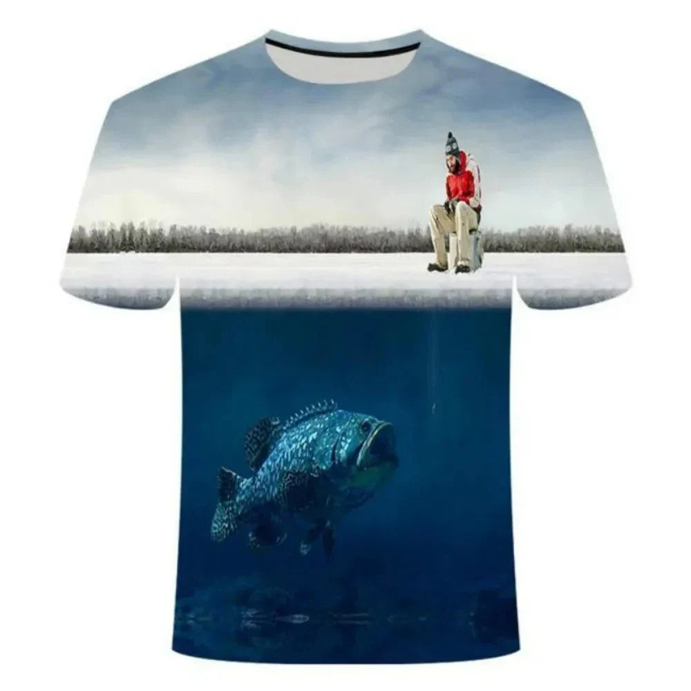 3D Fishing Summer Men T-shirt Short Casual Hip-hop Harajuku Fisherman Round Neck T-shirt Top Men Clothes - Lizard Vigilante