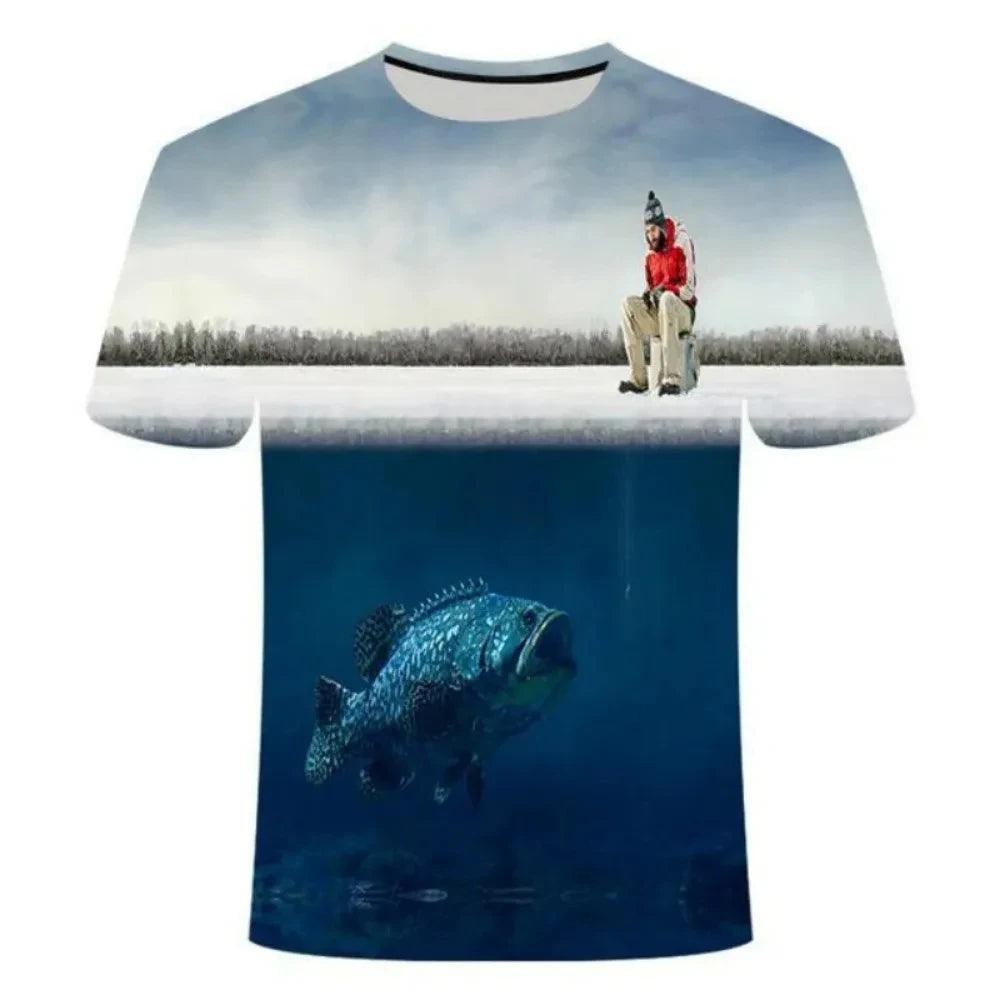 Sale 3D Fishing Summer Men T-shirt Short Casual Hip-hop Harajuku Latest Fish Men Round Neck Bass T-shirt Top Men Clothes - Lizard Vigilante