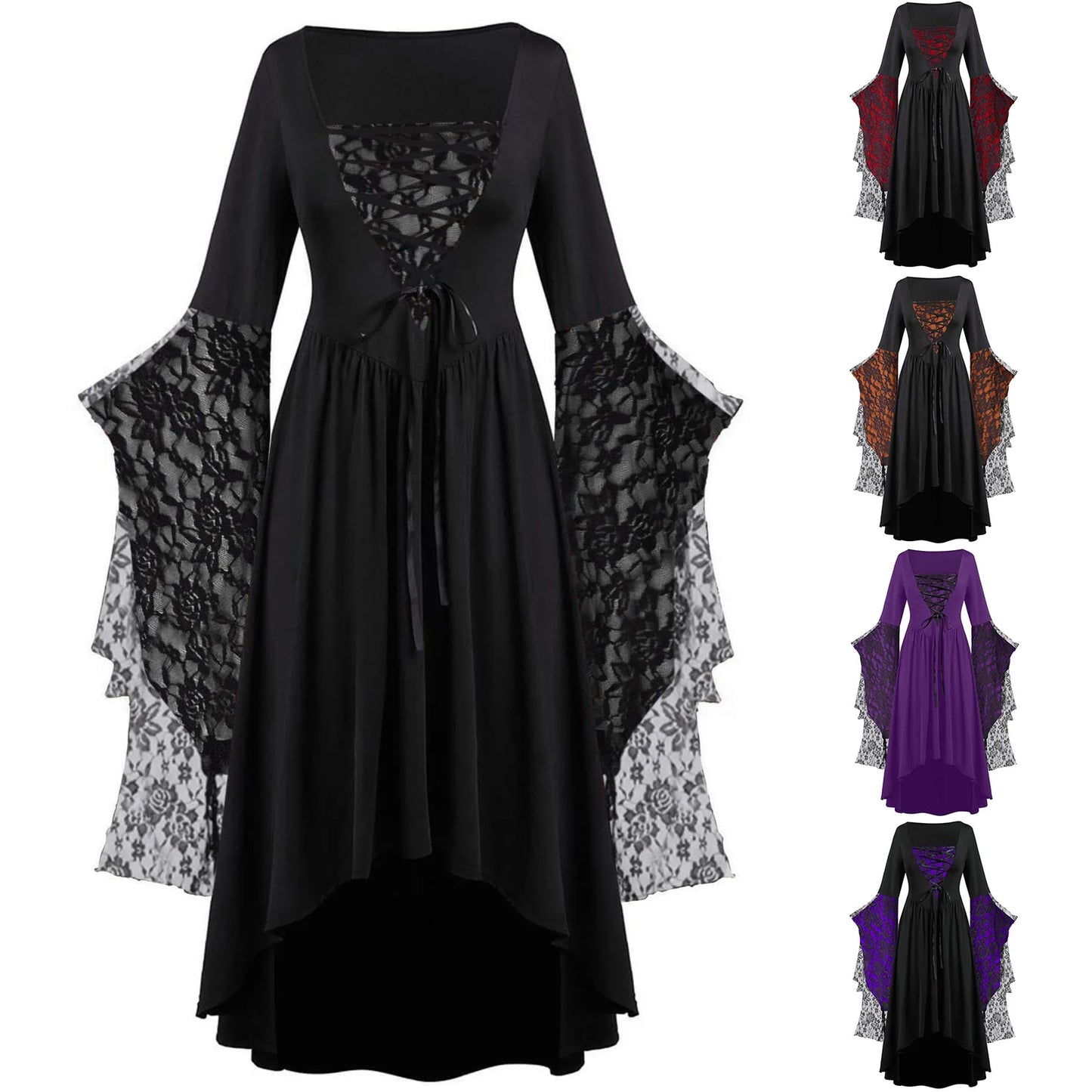 Gothic Clothes For Women Halloween Flare Sleeve Lace Skeleton Punk Dresses Plus Size Retro Medieval Costume Women Gothic Dress - Premium  from Lizard Vigilante - Just $23.99! Shop now at Lizard Vigilante