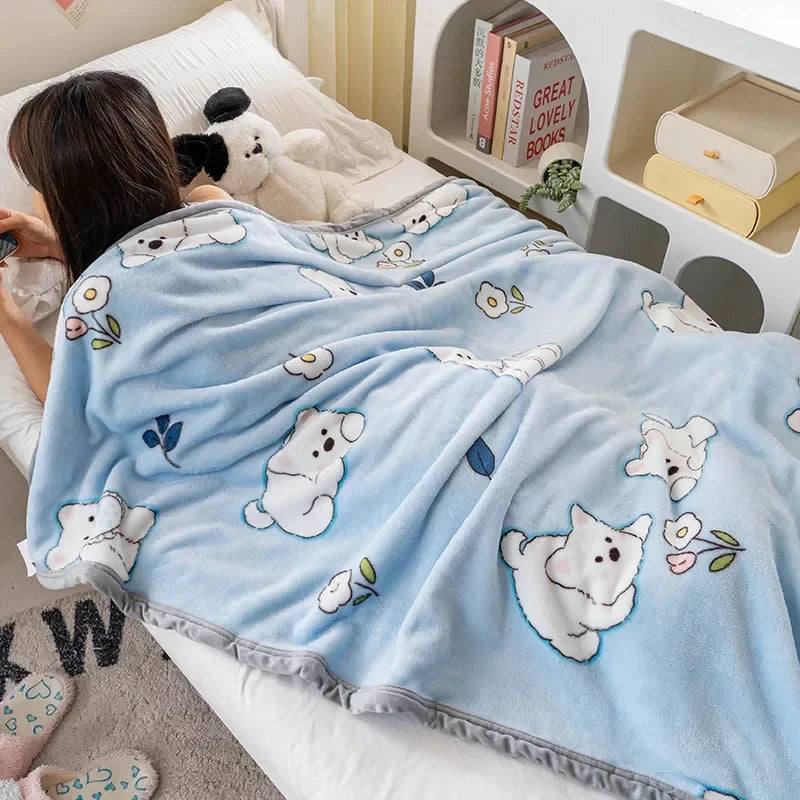 Warm Plush Blanket Comfortable 2024 New Winter Blanket Cartoon Four Season Flannel Soft Bed Cover Office Napping Blanket