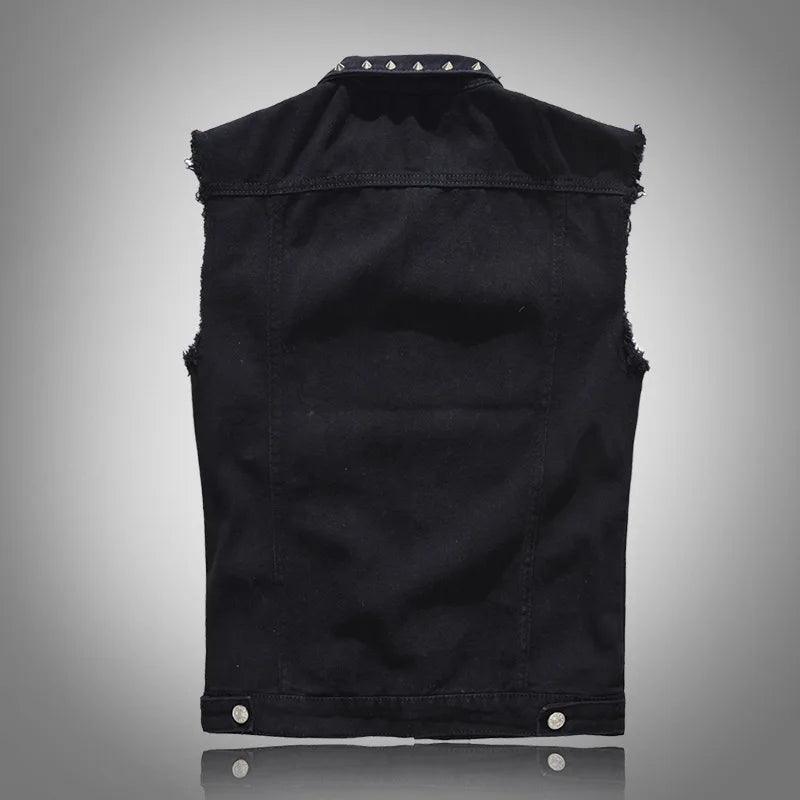 Men Rivet Denim Vest Punk Party Studded Slim Fit Jean Jacket Male Sleeveless Waistcoat for Men Plus Size 6XL - Lizard Vigilante