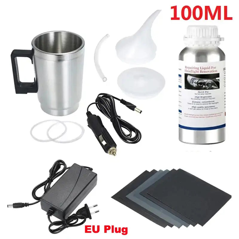 Car Headlight Lens Restoration Kit with EU/US Plug Headlamp Restore Polishing Cleaning Tools 100ml/200ml