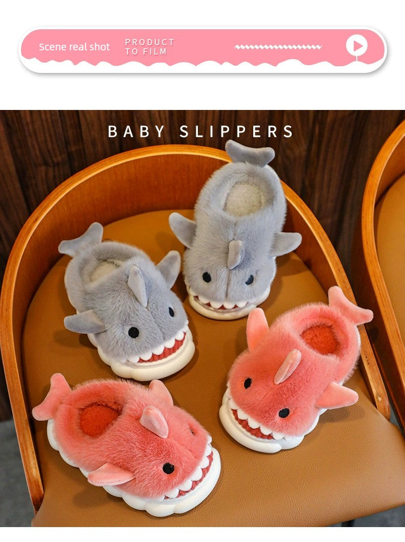 Children's Waterproof Cotton Slippers with Cute Shark Pattern - Non-Slip Indoor Footwear for Autumn and Winter - Premium slippers from Lizard Vigilante - Just $23.88! Shop now at Lizard Vigilante