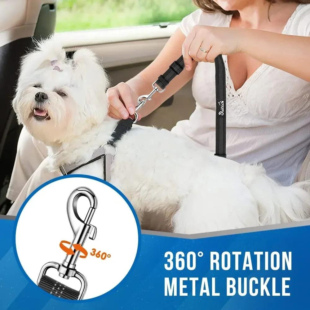 Double Dog Safety Belt: Adjustable Car Headrest Restraint & Splitter Harness for 2 Dogs - Elastic Travel Seatbelt - Premium dog sseat belt from Lizard Vigilante - Just $18.69! Shop now at Lizard Vigilante