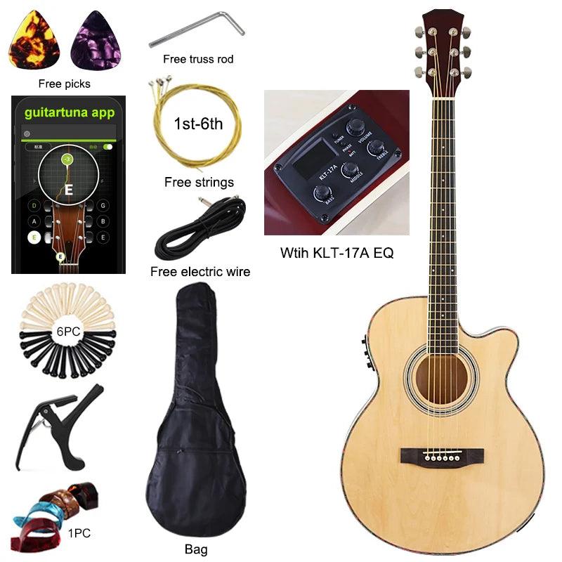 Thin Body Acoustic Electric Guitar Beginner Guitar with Free Gig Bag Free String Black Natural Sunburst White Color - Lizard Vigilante