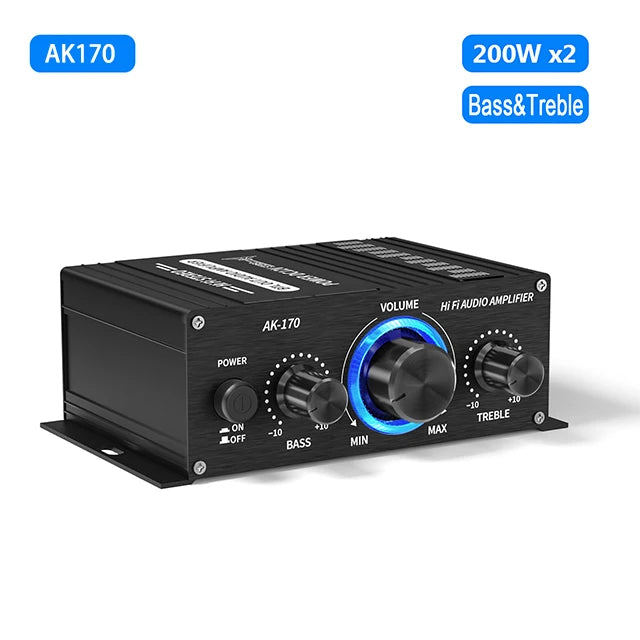 AK170 Mini Digital Power Audio Car Amplifier Blue Light Stereo Audio Amplifier for Home Theater Club Party Music 200W x2 - Premium  from Lizard Vigilante - Just $24.99! Shop now at Lizard Vigilante