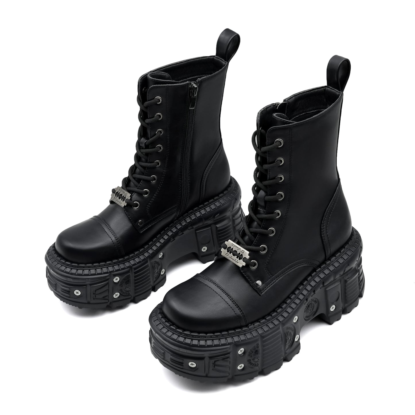 Punk Platform Ankle Boots for Women – Retro Chunky Lace-Up Motorcycle Boots with Metal Decor - Premium boots from Lizard Vigilante - Just $128.88! Shop now at Lizard Vigilante