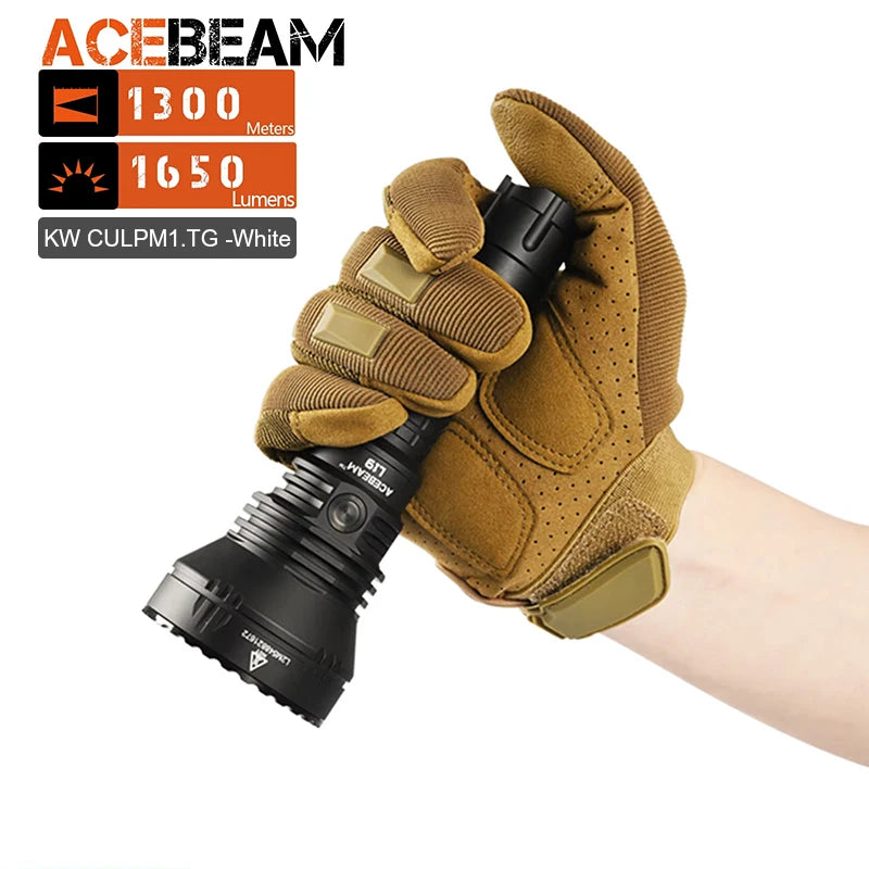 Acebeam L19 2.0 Tactical Hunting Flashlight — 2200 Lumens, 1184+ Yards Beam, Rechargeable IP68 Long-Range Light