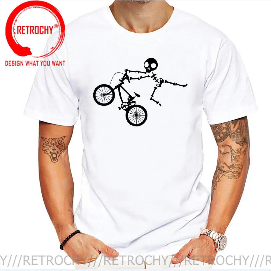 Skeleton Alien BMX Cycle Bike T-Shirt Custom Short Sleeve MTB Skull Biker TShirt Funny Fall O Neck Cotton T Shirt for Men - Lizard Vigilante