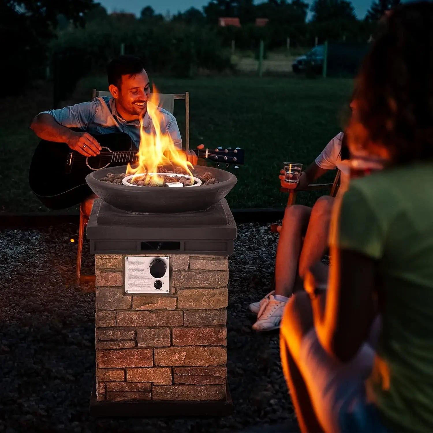 Rustic Propane Firebowl Column, 40,000 BTU Gas Fire Pit Table with Ledgestone Design & Rain Cover - Premium fire pit from Lizard Vigilante - Just $299.88! Shop now at Lizard Vigilante