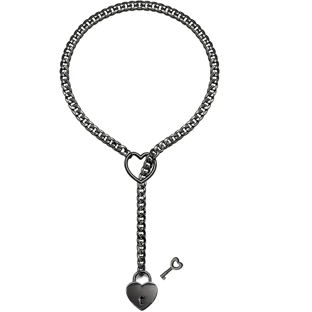 Heart O-Ring Slip Chain Women's Necklace Punk Rock Stainless Steel Cuban Long Necklace Jewelry Adjustable Lariat Y-Necklace Key - Premium Necklace from Lizard Vigilante - Just $19.99! Shop now at Lizard Vigilante