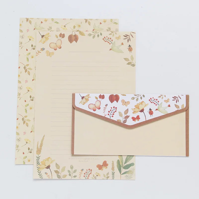 Vintage Flower Envelope Floral Creative Envelope Flower Printing Cute Cartoon Pattern Office Supplies With Letter Paper