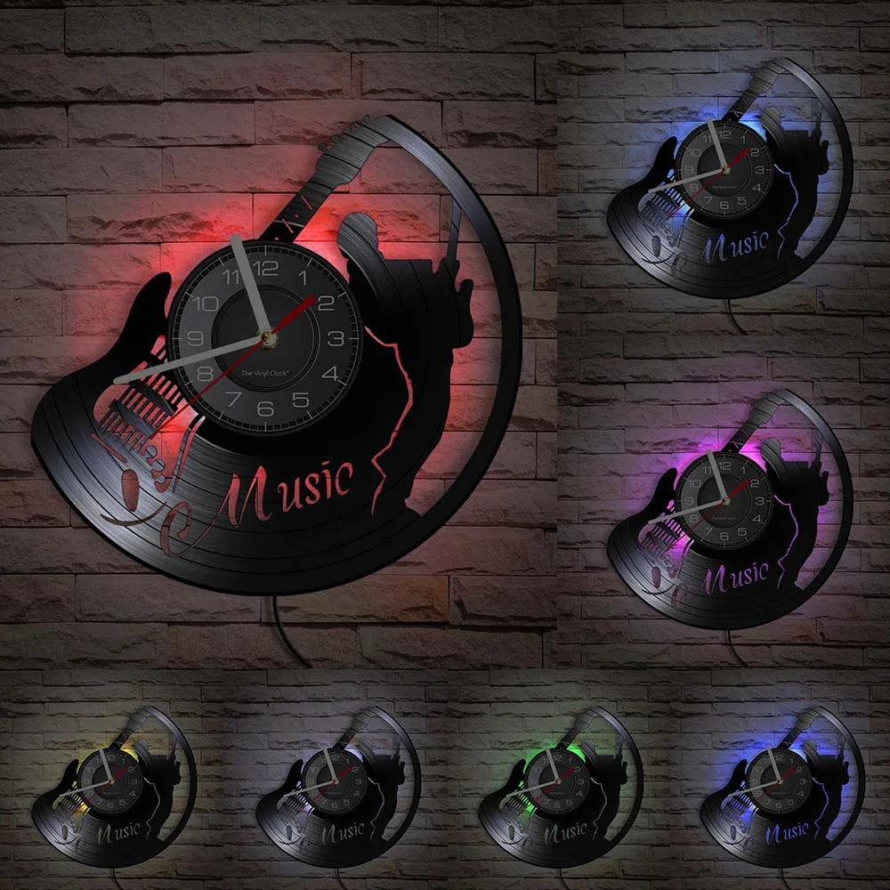 Guitar Player Vinyl Record Wall Clock: The Rock Music Instrument Wall Art for Your Living Room