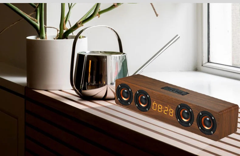 Wooden Bluetooth Speaker Portable Wireless Subwoofer Clock Soundbox Home Computer Echo Wall Soundbar HiFi Stereo TF AUX U Disk