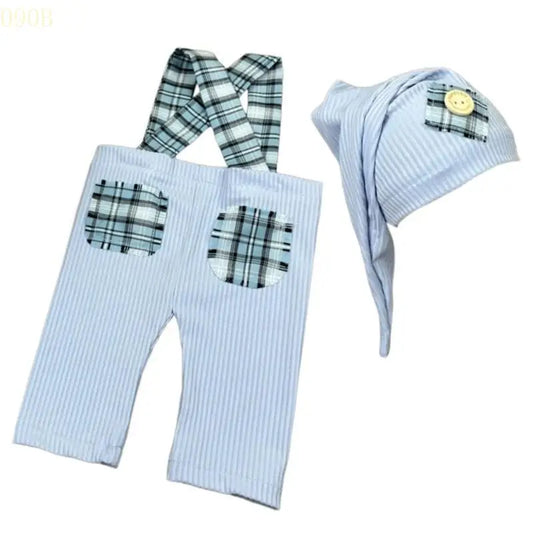 090B Baby Hat Overalls Outfit Newborns Photo Clothes Fashion Photography Props for Infant Photo Costume Clothing