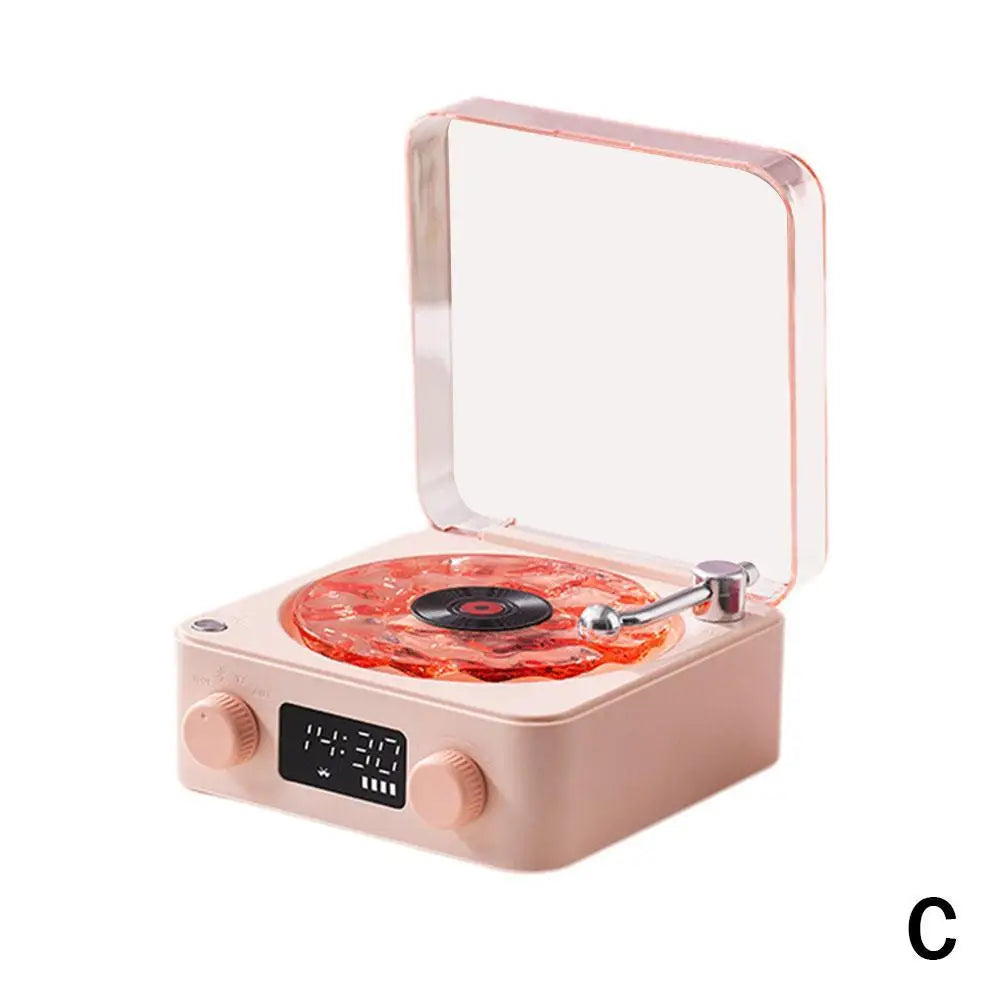 Turntable Bluetooth Speaker With LED Ocean Clock,Hi-Fi Mood Light Audio System For Home Decor & Birthday Gifts