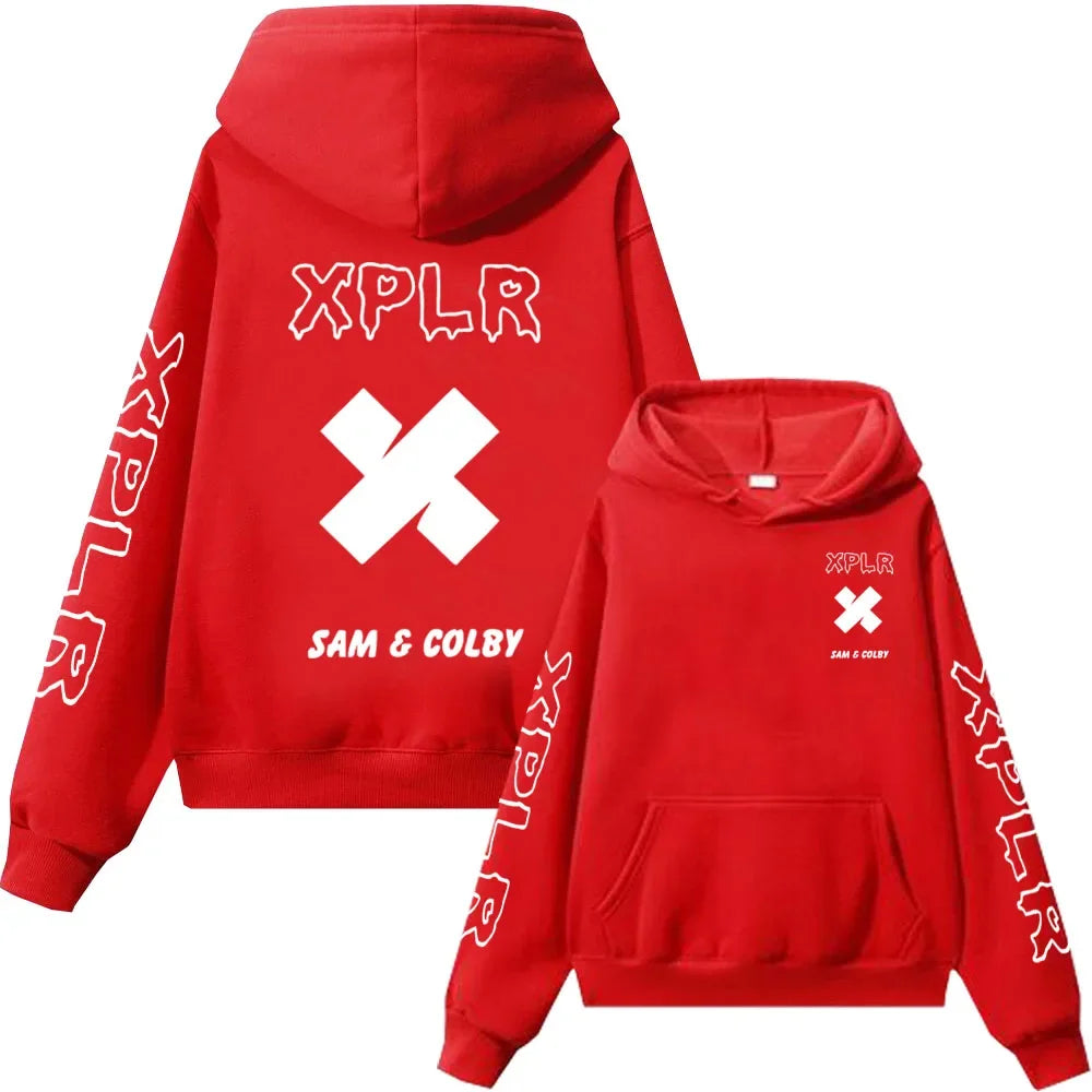 XPLR Hoodie – Sam and Colby Chainlink Merch with Heart-Shaped Print - Premium hoodie from Lizard Vigilante - Just $43.88! Shop now at Lizard Vigilante