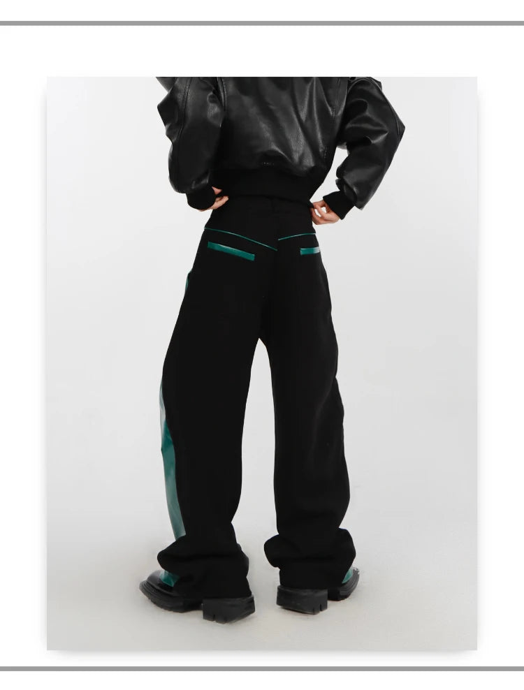 Patchwork Leather Combat Trousers – Mauroicardi Black & Toxic Green High-Waist Men’s Street Pant for Chaos & Club Damage - Premium pants from dsers - Just $159.99! Shop now at Lizard Vigilante