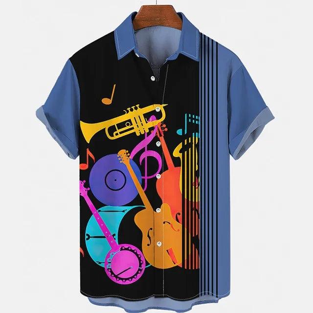 Summer Hawaiian Shirts For Men Colorful Music 3d Printed Rock Shirt Beach Short Sleeve Men's Shirt Casual Oversized Clothing Top - Premium hawaiian shirt from Lizard Vigilante - Just $27.99! Shop now at Lizard Vigilante