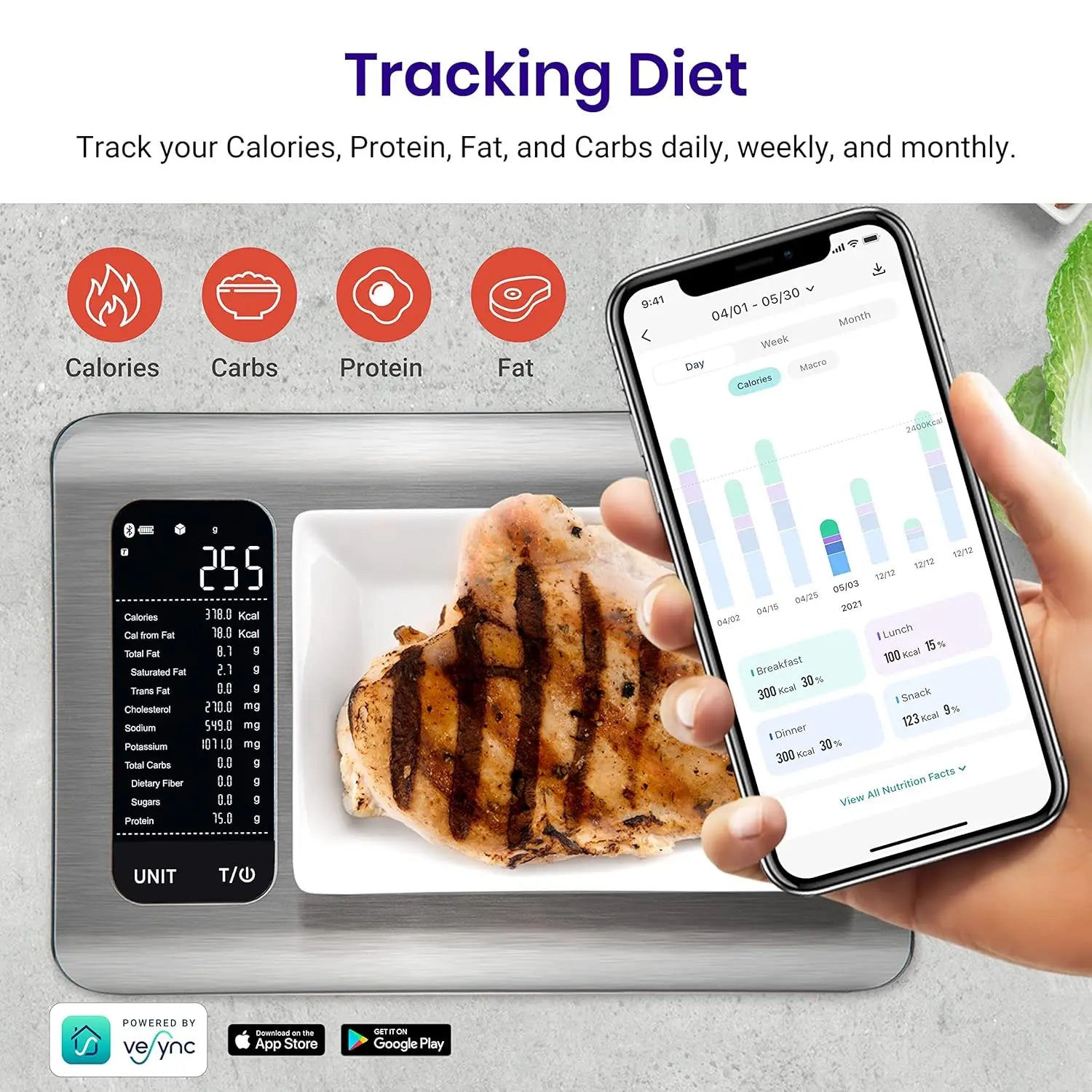 Food Kitchen Scale, Digital Grams and Ounces for Weight Loss With Smart Nutrition App, 19 Facts Tracking, Baking, Cooking - Premium  from Lizard Vigilante - Just $65.99! Shop now at Lizard Vigilante