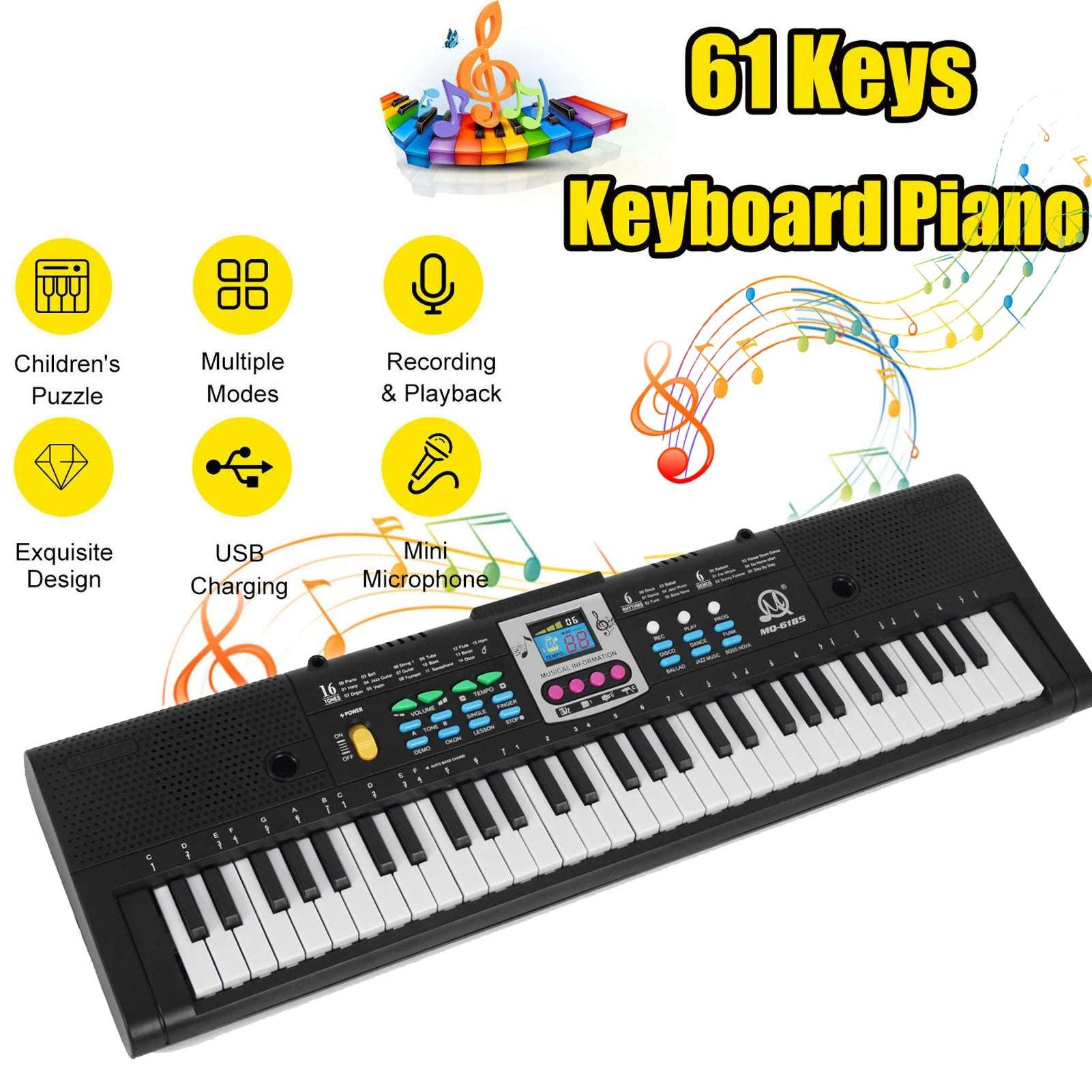 61 Keys Digital Music Electronic Piano Keyboard Kids Multifunctional Electric Piano with Microphone Function for Beginners - Lizard Vigilante
