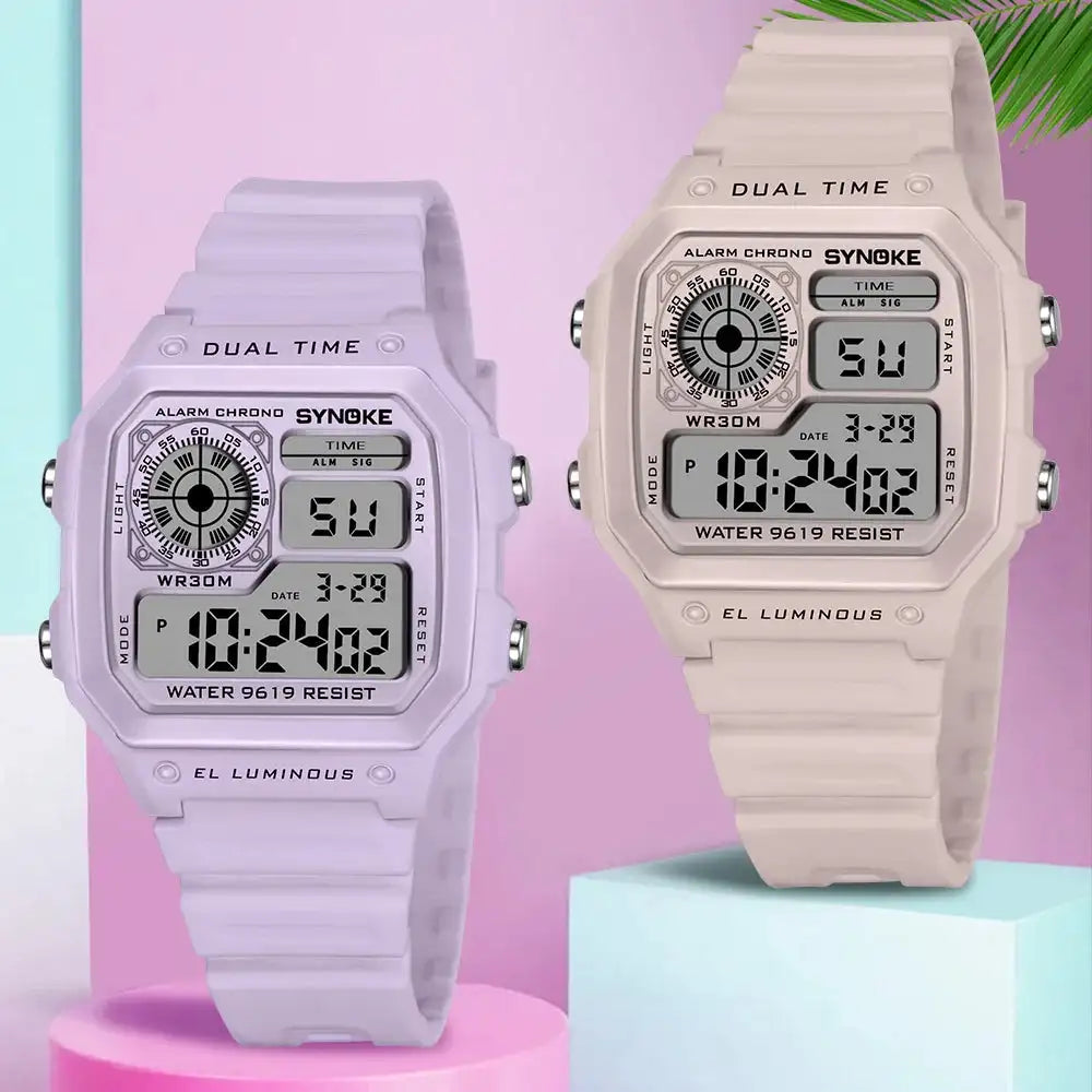 SYNOKE Digital Watches Lady Sports Luminous Multifunction Waterproof Chrono Wristwatch Outdoor Girls Fashion Student Watch New