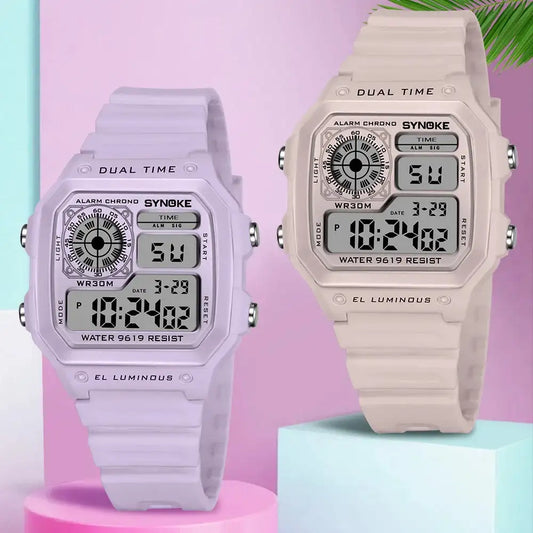 SYNOKE Digital Watches Lady Sports Luminous Multifunction Waterproof Chrono Wristwatch Outdoor Girls Fashion Student Watch New