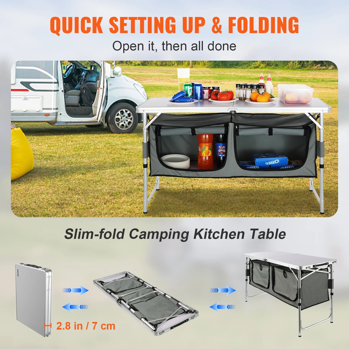 VEVOR Camping Kitchen Table, Quick set-up Folding Camping Table  MDF Camping Table for Outdoor Picnics BBQs Camping RV Traveling - Premium  from Lizard Vigilante - Just $84.99! Shop now at Lizard Vigilante