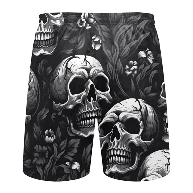 Skull Flowers 3D Printed Casual Shorts Summer Unisex Street Gothic Cool Sports Shorts Skateboarding Short Pants Man Unisex - Lizard Vigilante