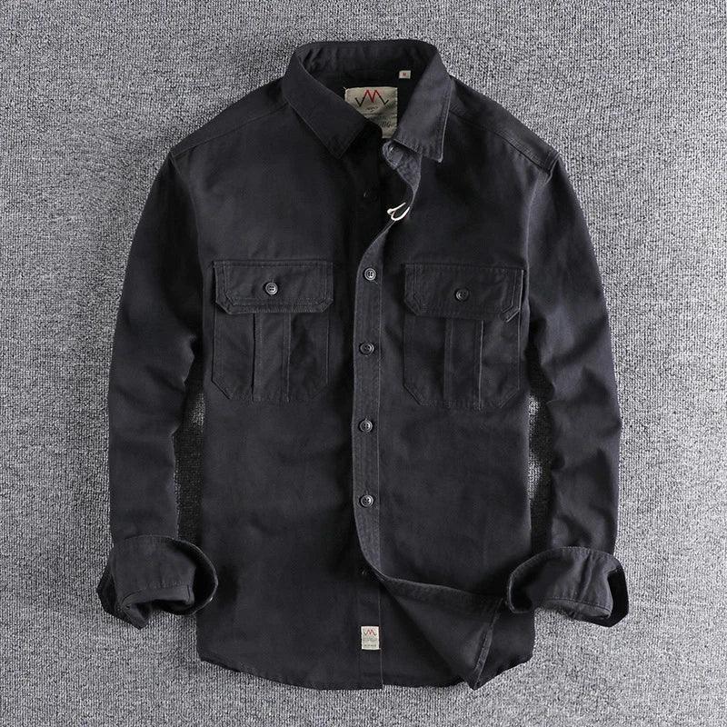 Long-Sleeved Men's Shirt Double Pockets Casual Jacket Thin Coat Youth - Lizard Vigilante