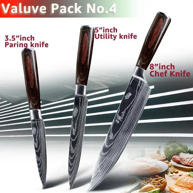 Professional Chef Knife Set – Japanese-Inspired High Carbon Stainless Steel Blades, Santoku & Gyuto Knives for Precision Cutting - Premium knife set from Lizard Vigilante - Just $19.99! Shop now at Lizard Vigilante