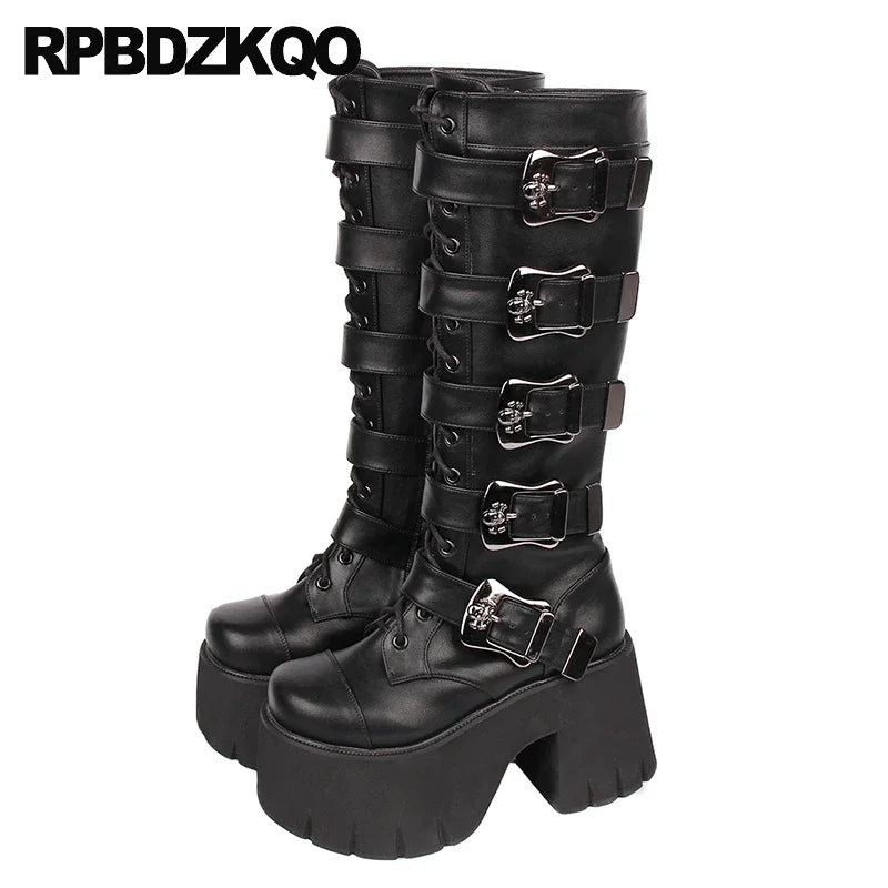 RPBDZKQO Women’s Extreme High Platform Goth Boots with Skull Buckle - Premium boots from Lizard Vigilante - Just $238.88! Shop now at Lizard Vigilante