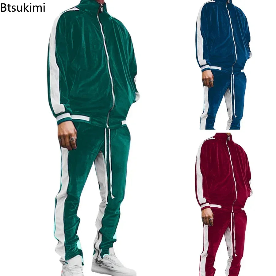 New 2025 Spring Autumn Men's Velvet Set Sport Suit Male Velour Thick Hoodies+ Pants Warm Sweatshirt Sportswear Tracksuit For Men - Premium  from Lizard Vigilante - Just $63.99! Shop now at Lizard Vigilante