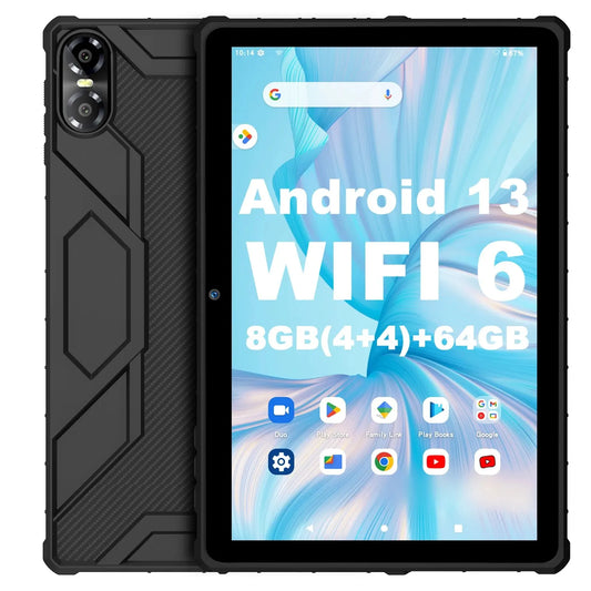 PRITOM 10 Inch Android 13 Tablet, 8(4+4)GB+64GB 1TB Expand, WiFi 6, Dual Box Speakers and Camera, BT5.0, with Mechanical Style C