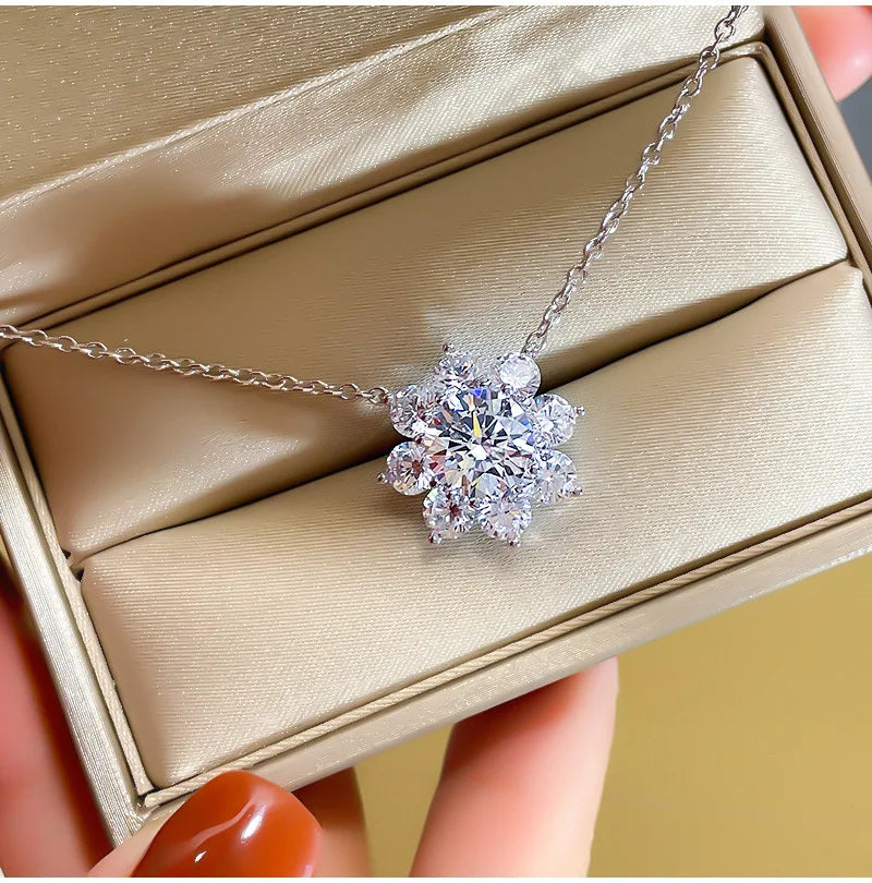 COSFIX Moissanite Necklace For Women 1 CT D Color VVS1 Excellent Cut Round Diamond Sunflower Pendant Necklace 925 Silver Jewelry
