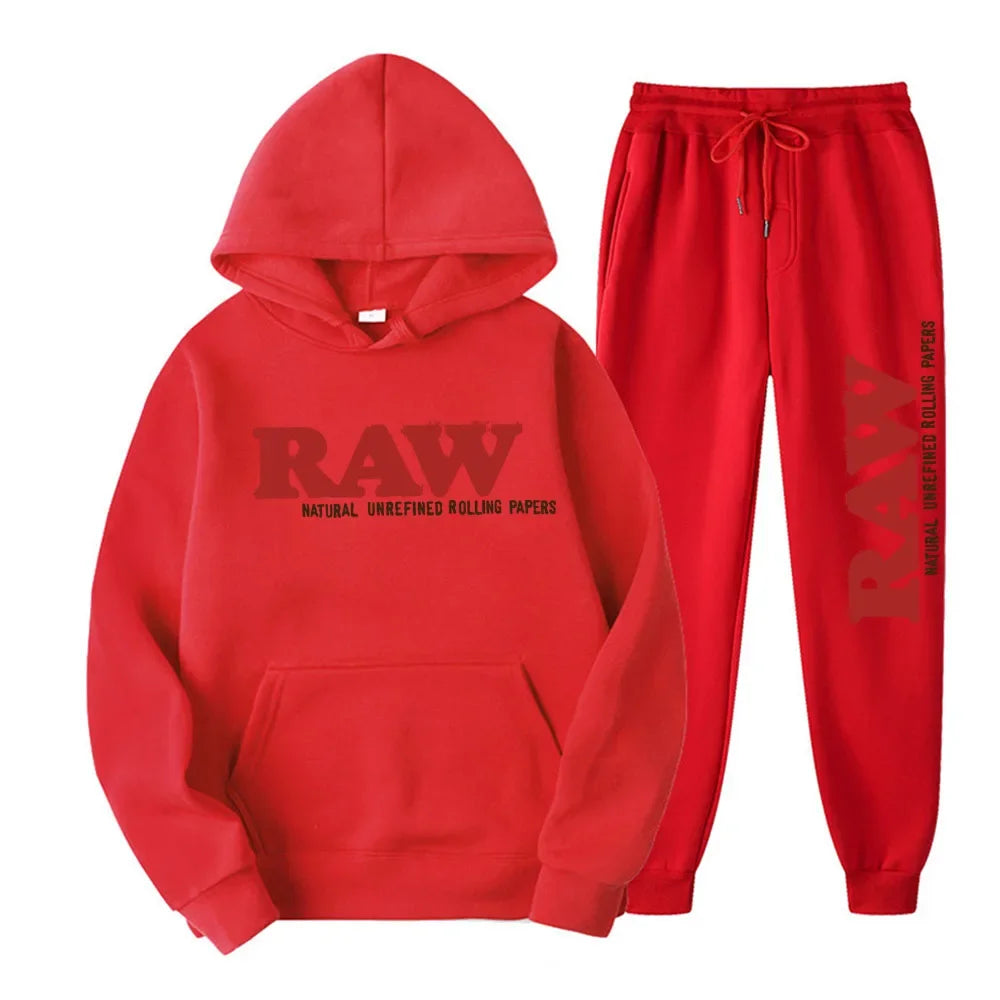 2024 Men's Set RAW Hat Running Hoodie Sweatpants Men's Set 2PK Autumn Winter Casual Woolen Sportswear - Premium  from Lizard Vigilante - Just $49.99! Shop now at Lizard Vigilante