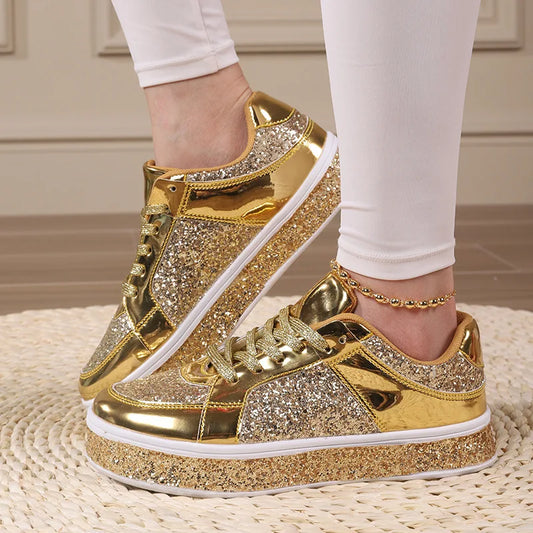 Women’s Glitter Glam Sneakers – Versatile Gold & Silver Thick-Soled Casual Shoes for Spring & Autumn - Premium Sneakers from Lizard Vigilante - Just $48.88! Shop now at Lizard Vigilante