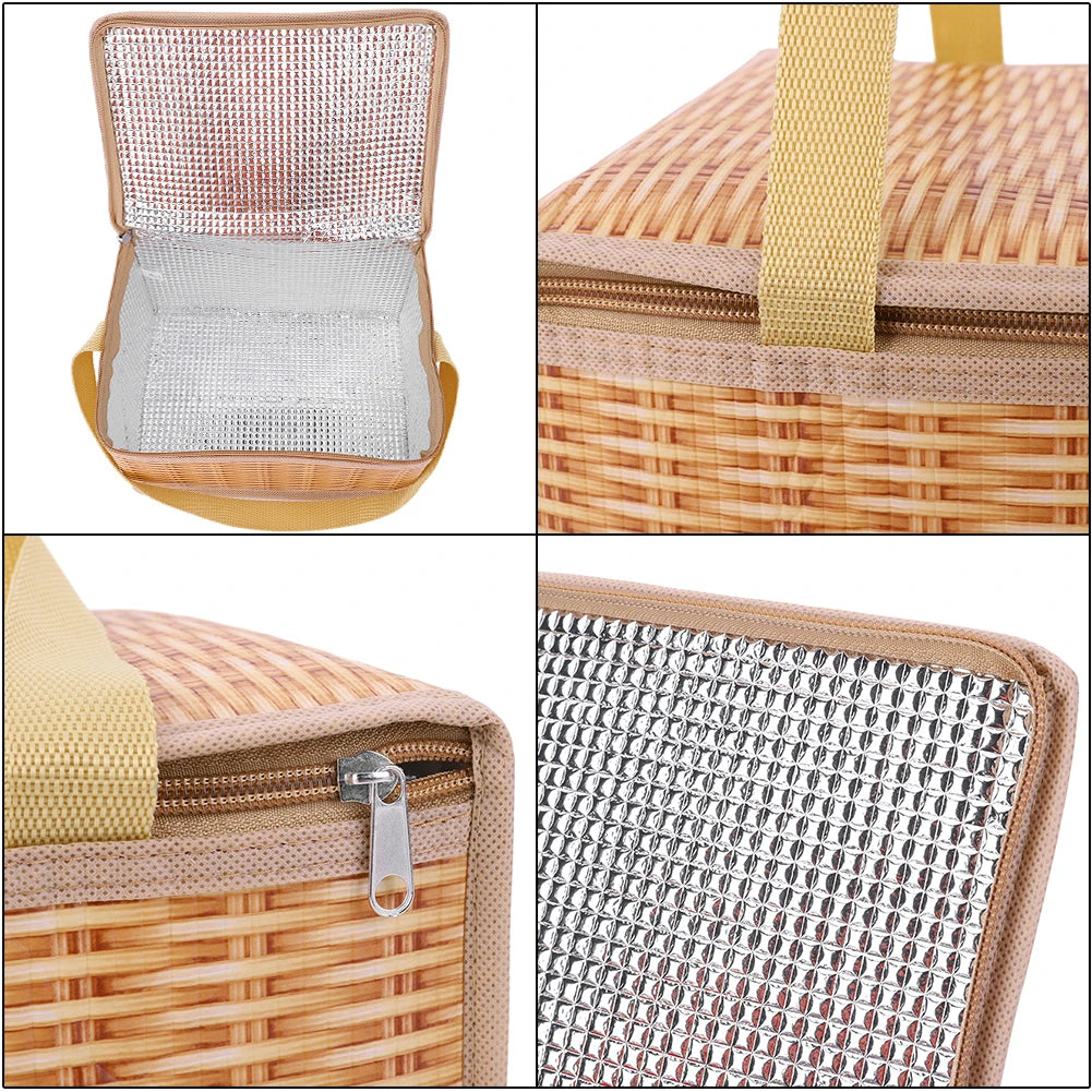 Wicker Rattan Outdoor Camping Picnic Bag Portable Waterproof Tableware Insulated Thermal Cooler Food Container Basket for Picnic - Premium  from Lizard Vigilante - Just $16.99! Shop now at Lizard Vigilante