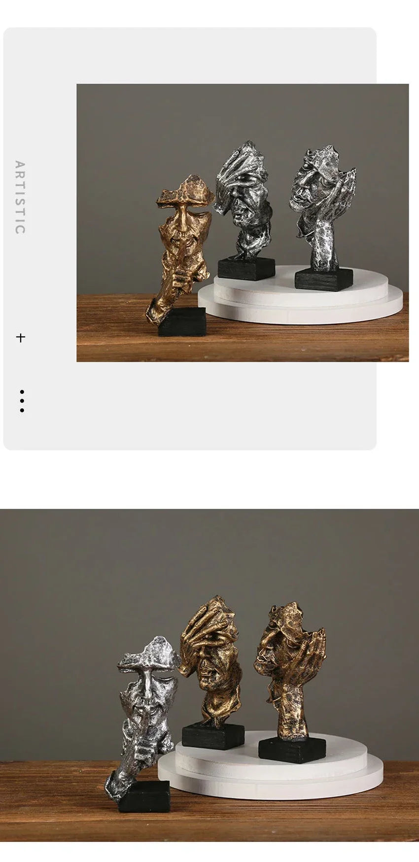 New Creative Abstract Silence Is Gold Abstract Figurine Resin Hand Face Men Statue Sculpture Home Office Living Room Desk Decor