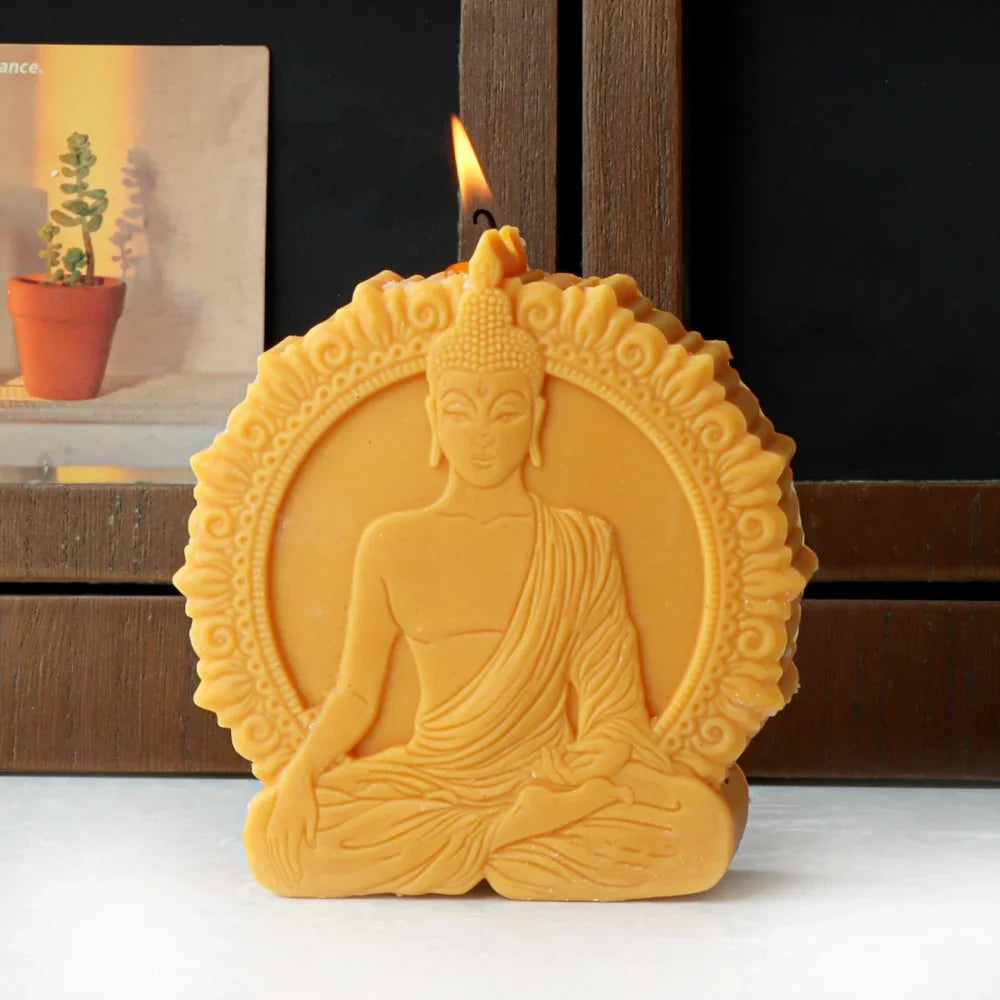 Sakyamuni Buddha Statue Portrait Candle Silicone Mold Amitabha Meditating Tathagata Sculpture Resin Soap Plaster Tool Home Decor