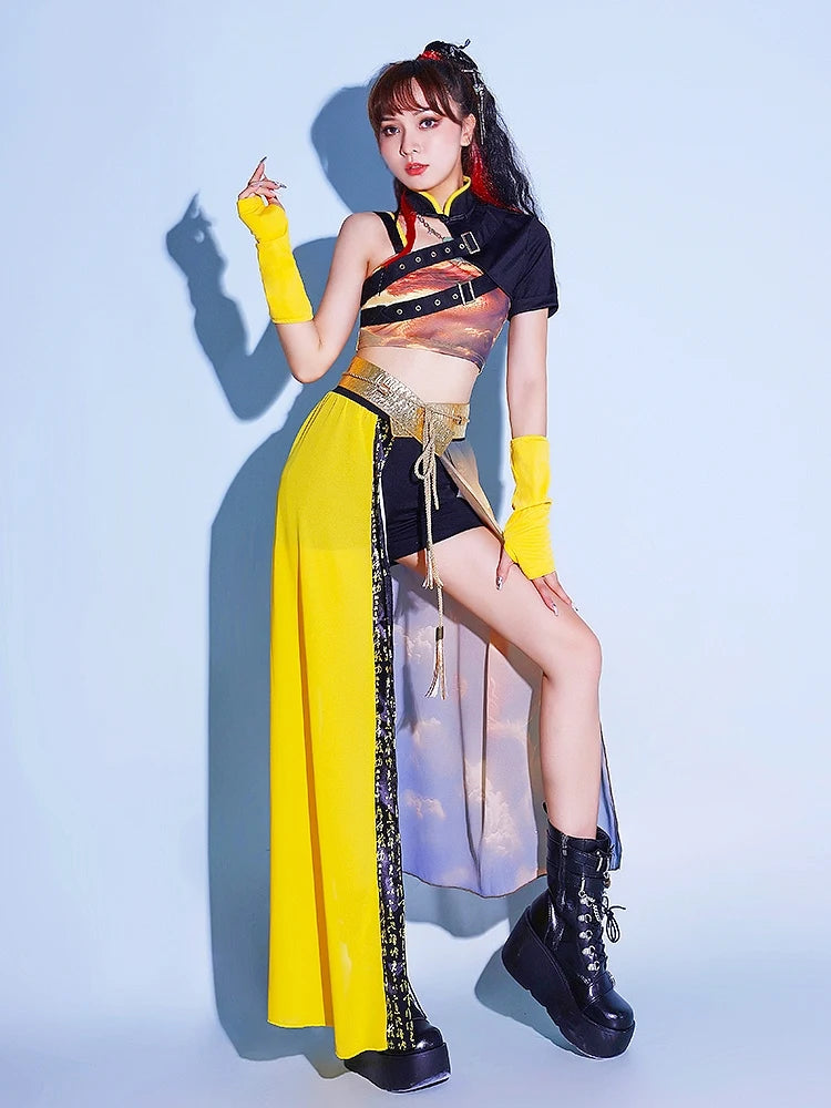 Vibrant Yellow Kpop Jazz Dance Costume for Women, Performance Stagewear, DJ & Nightclub Outfit, Streetwear Dancewear - Premium costume from Lizard Vigilante - Just $73.99! Shop now at Lizard Vigilante