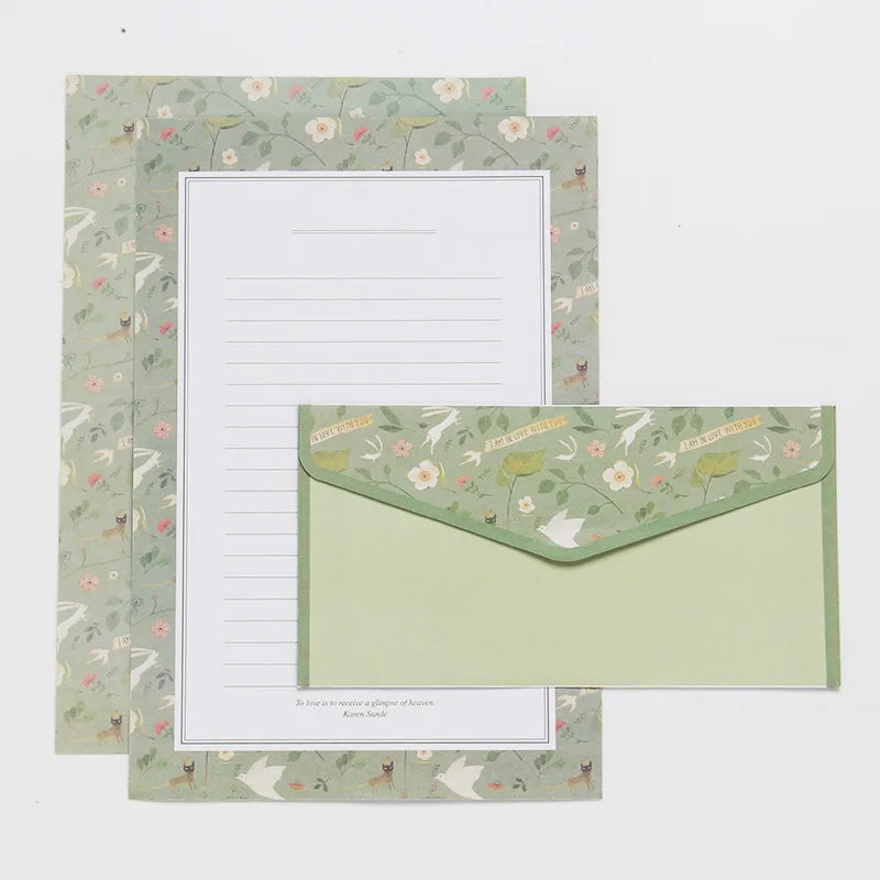 Vintage Flower Envelope Floral Creative Envelope Flower Printing Cute Cartoon Pattern Office Supplies With Letter Paper