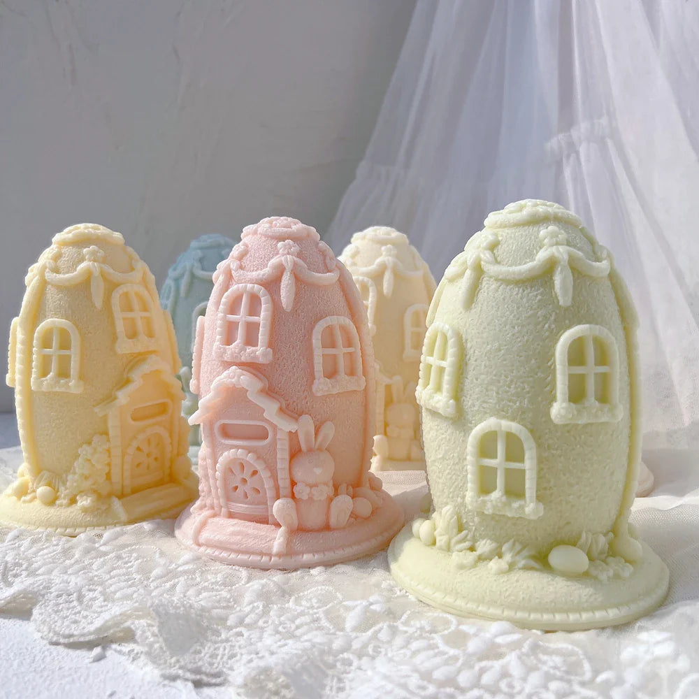 Easter Egg House Candle Silicone Mold Spring Bunny Home Plaster Gypsum Mould Gingerbread House Icing Mansion Silicone Mould