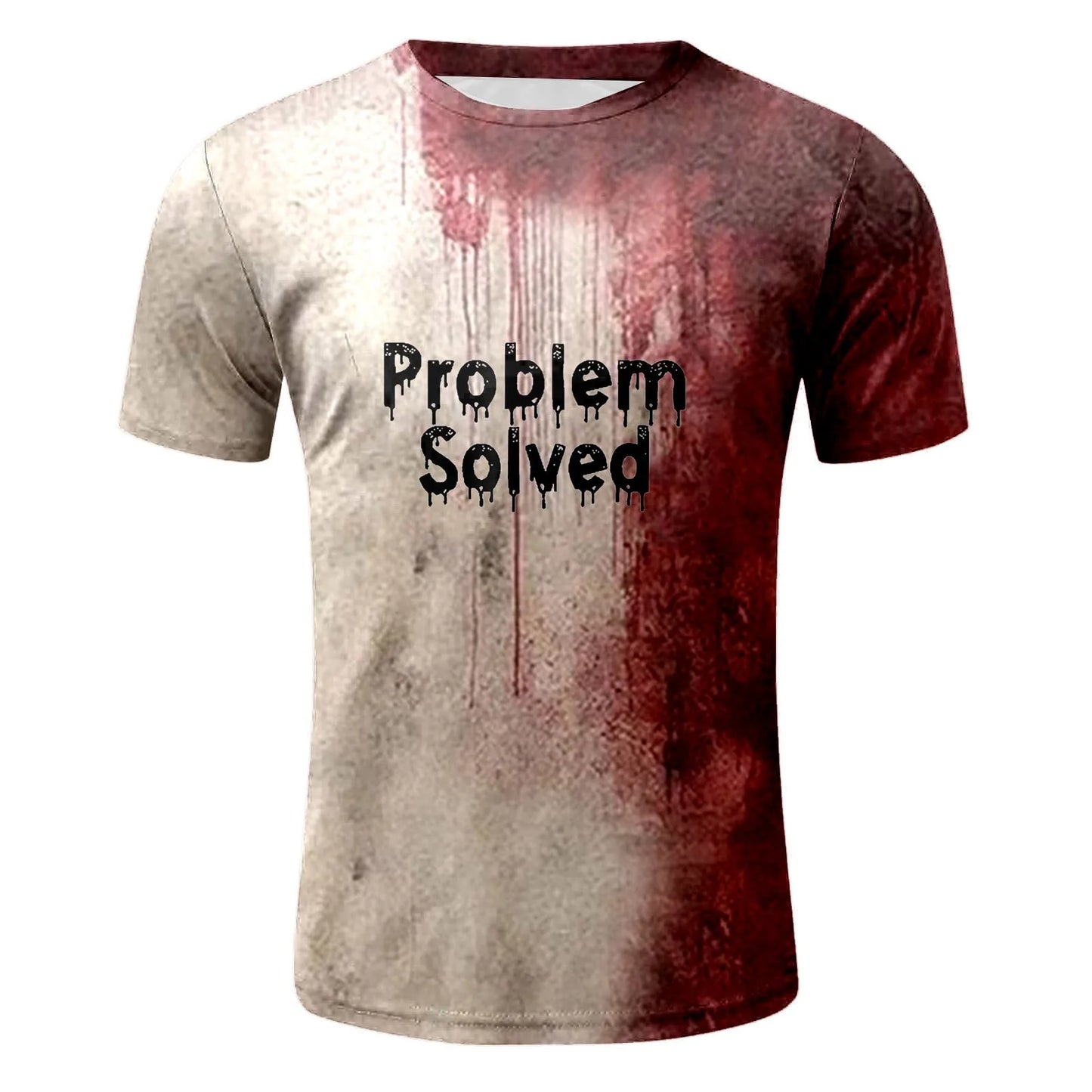 Problem Solved Bloody Fonts T-Shirt Male 2024 Halloween Print Tops Short Sleeve Round Neck Distressed T Shirt Holiday Party Top - Premium  from Lizard Vigilante - Just $11.99! Shop now at Lizard Vigilante